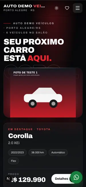 Prévia do tema Showroom 2.0 no celular